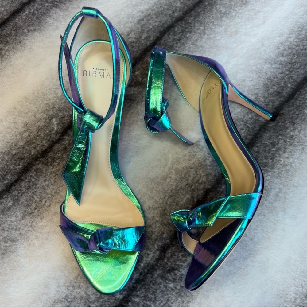 Alexandre Birman Clarita 85 mm Ocean Holographic Iridescent Sandal Heels - Picture 2 of 10